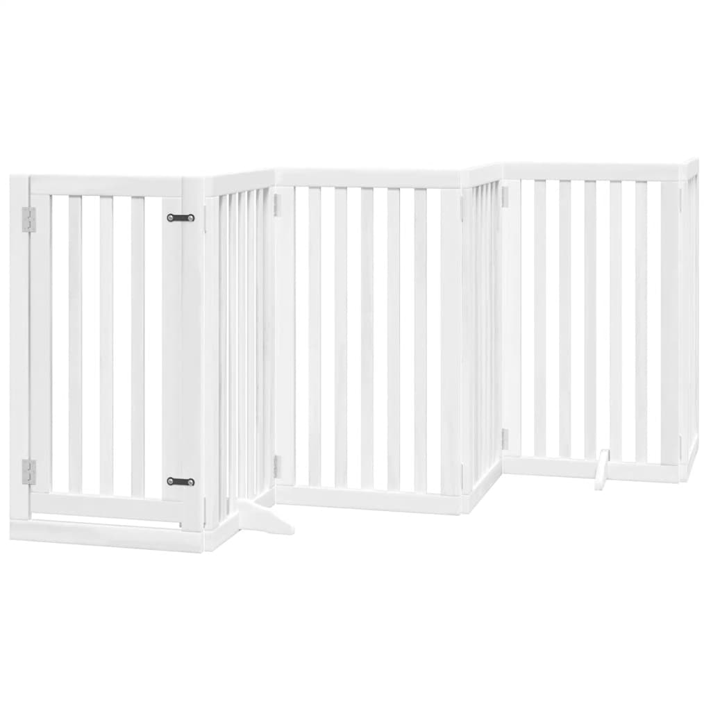 Kokkupandav koeravärav uksega, 15 paneeli, valge 750 cm, pappel