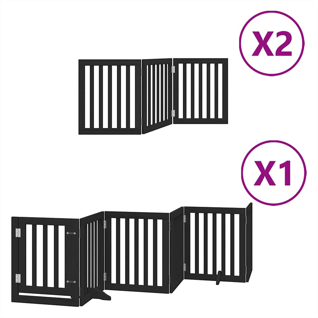 Kokkupandav koeravärav uksega, 12 paneeli, must 600 cm, pappel