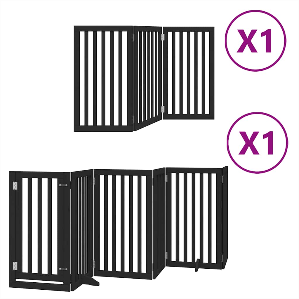 Kokkupandav koeravärav uksega, 9 paneeli, must 450 cm, pappel