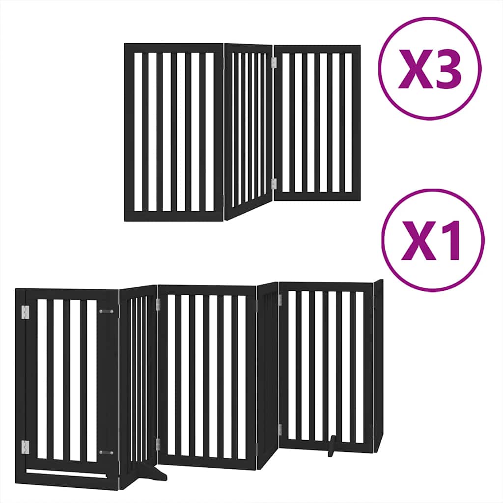 Kokkupandav koeravärav uksega, 15 paneeli, must 750 cm, pappel