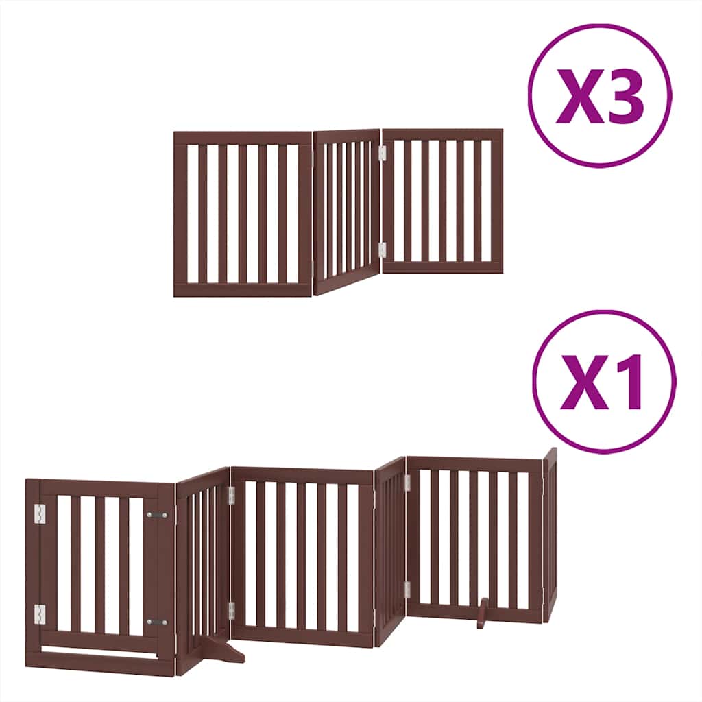 Kokkupandav koeravärav uksega, 15 paneeli, pruun 750 cm, pappel