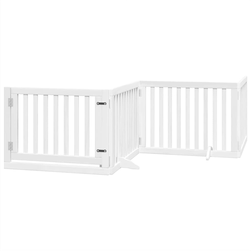 Kokkupandav koeravärav uksega, 6 paneeli, valge 480 cm, pappel