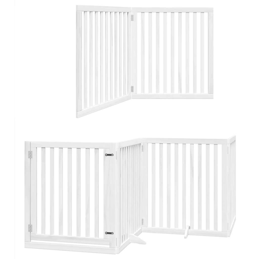 Kokkupandav koeravärav uksega, 6 paneeli, valge 480 cm, pappel