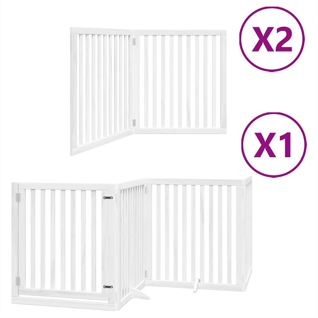Kokkupandav koeravärav uksega, 8 paneeli, valge 640 cm, pappel