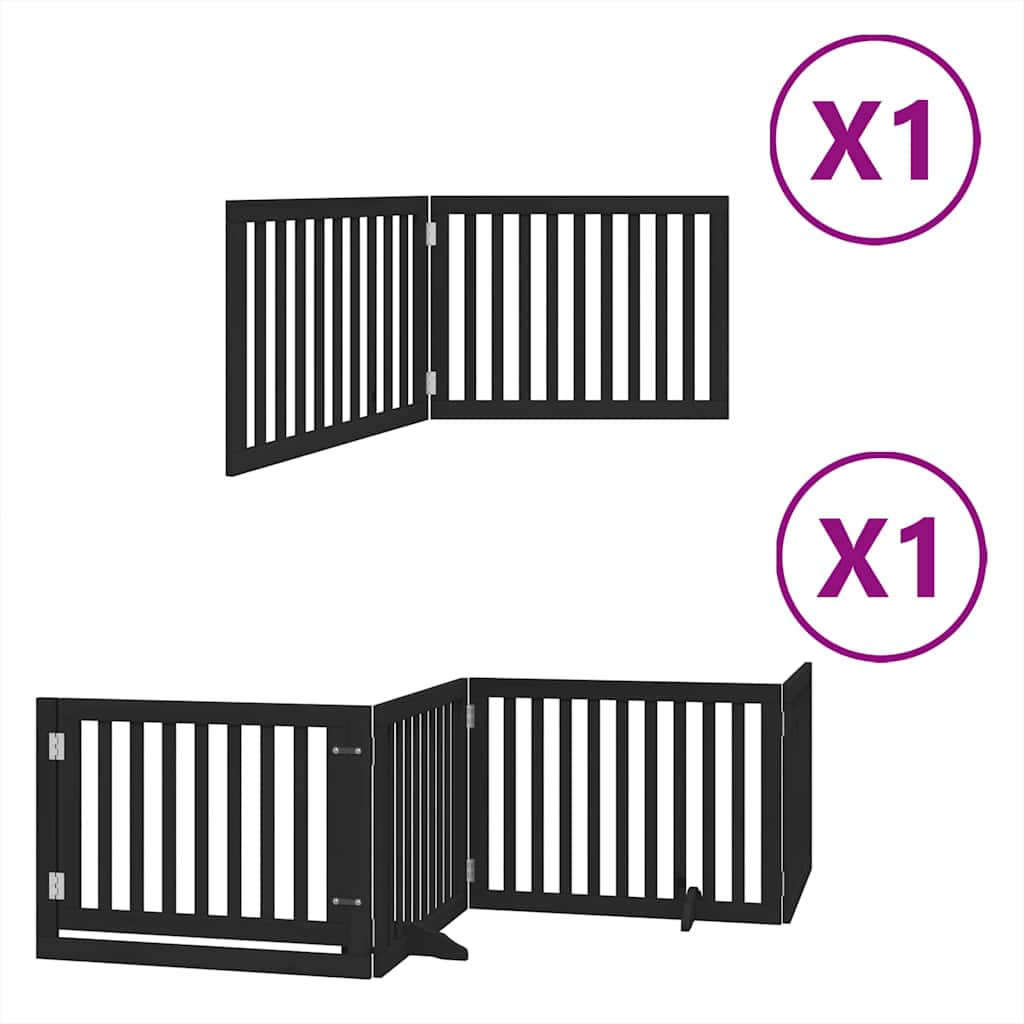 Kokkupandav koeravärav uksega, 6 paneeli, must 480 cm, pappel
