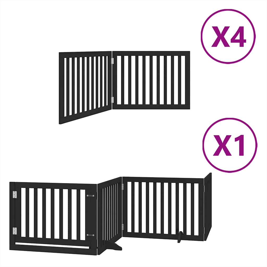 Kokkupandav koeravärav uksega, 12 paneeli, must 960 cm, pappel