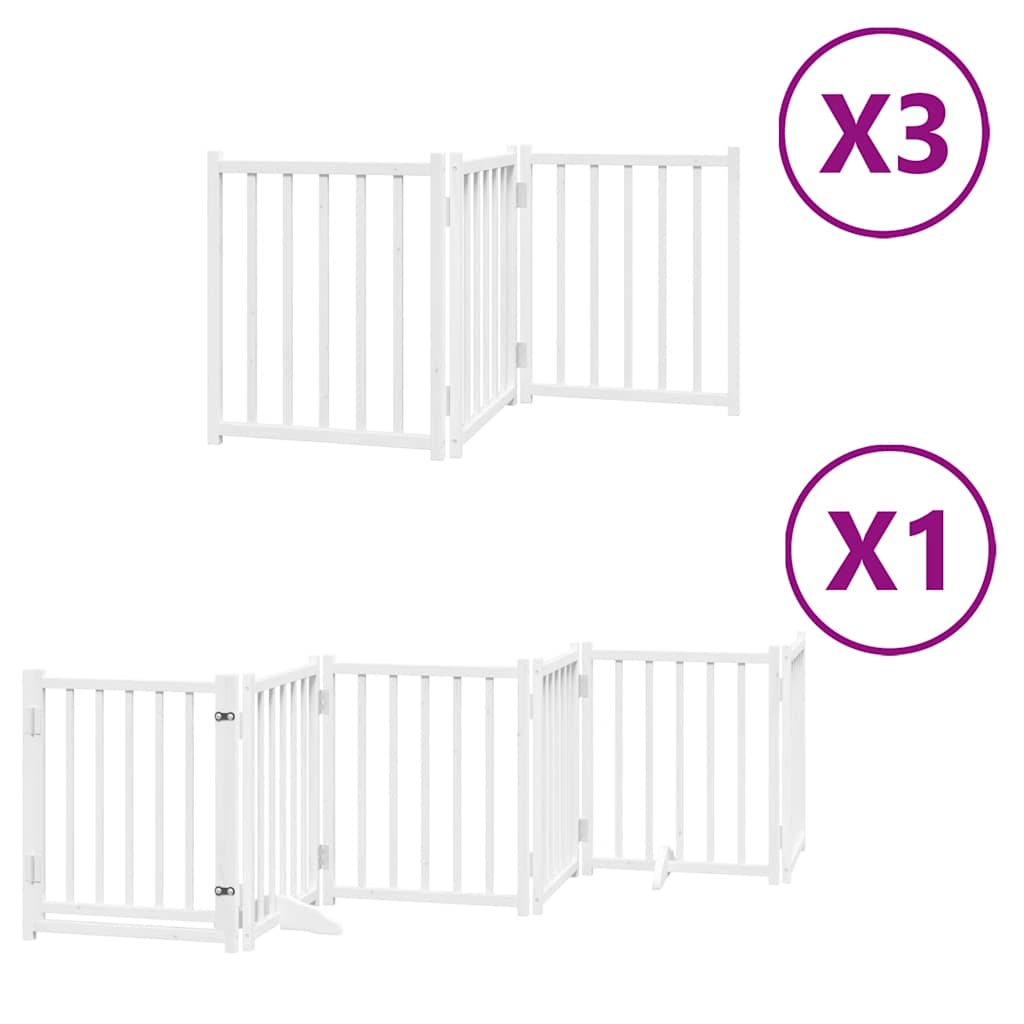 Kokkupandav koeravärav uksega, 15 paneeli, valge 750 cm, pappel