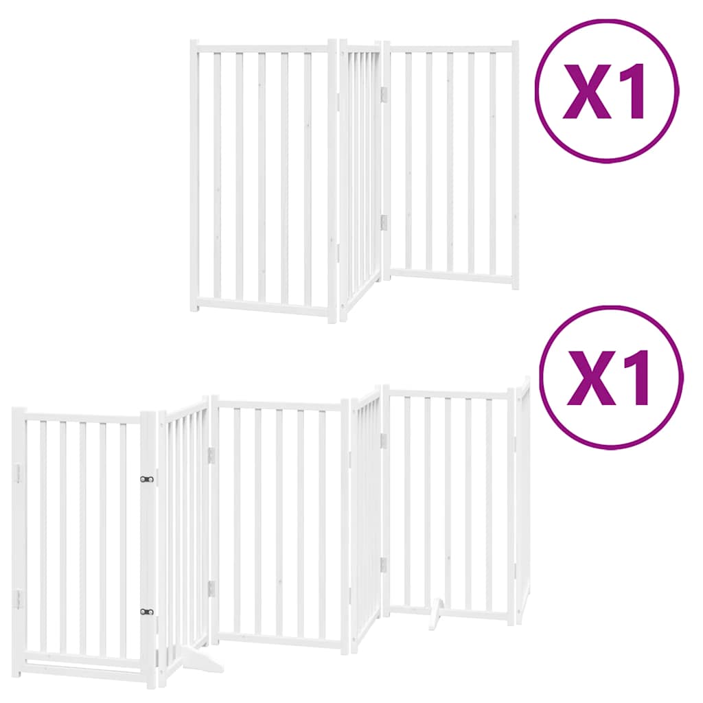 Kokkupandav koeravärav uksega, 9 paneeli, valge 450 cm, pappel
