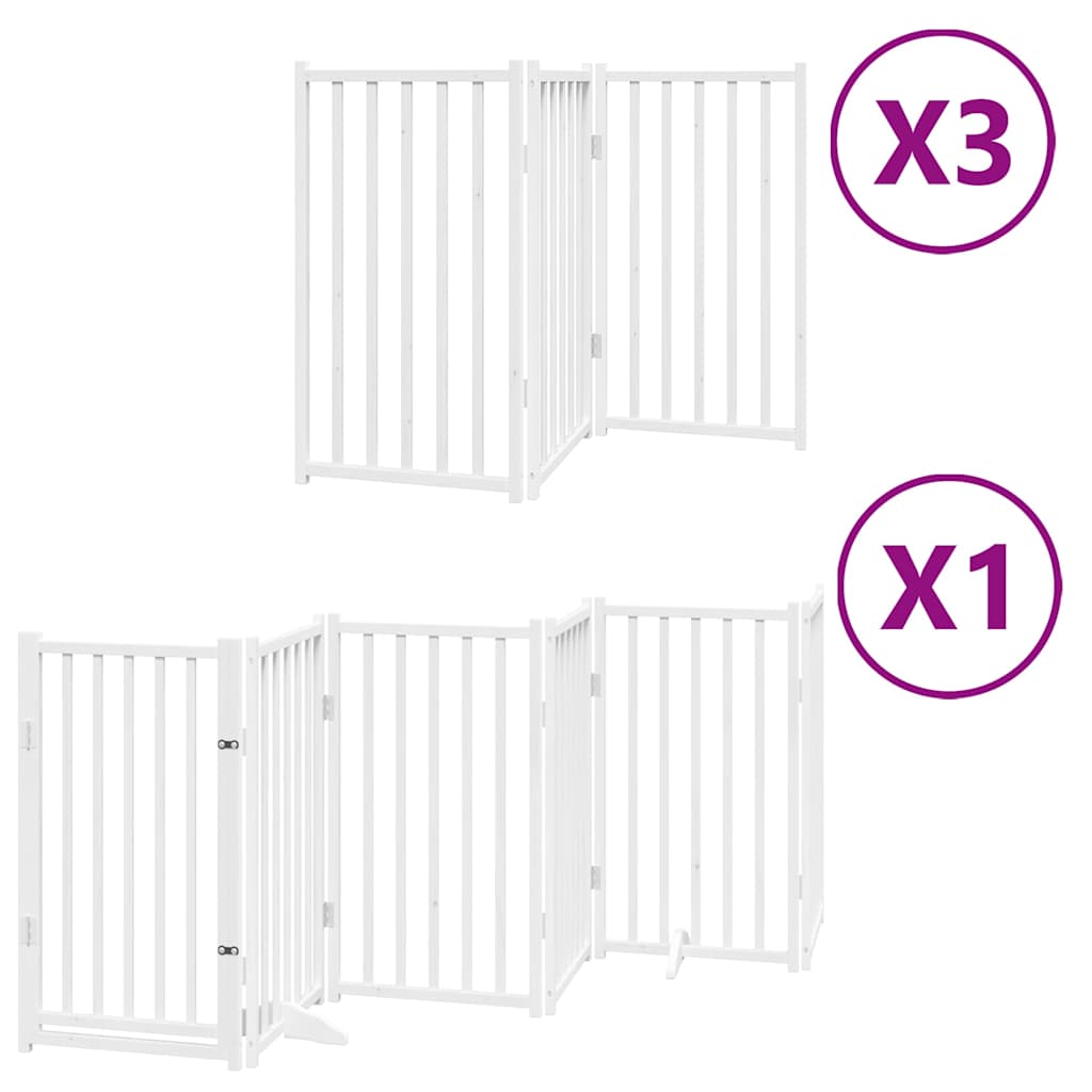 Kokkupandav koeravärav uksega, 15 paneeli, valge 750 cm, pappel
