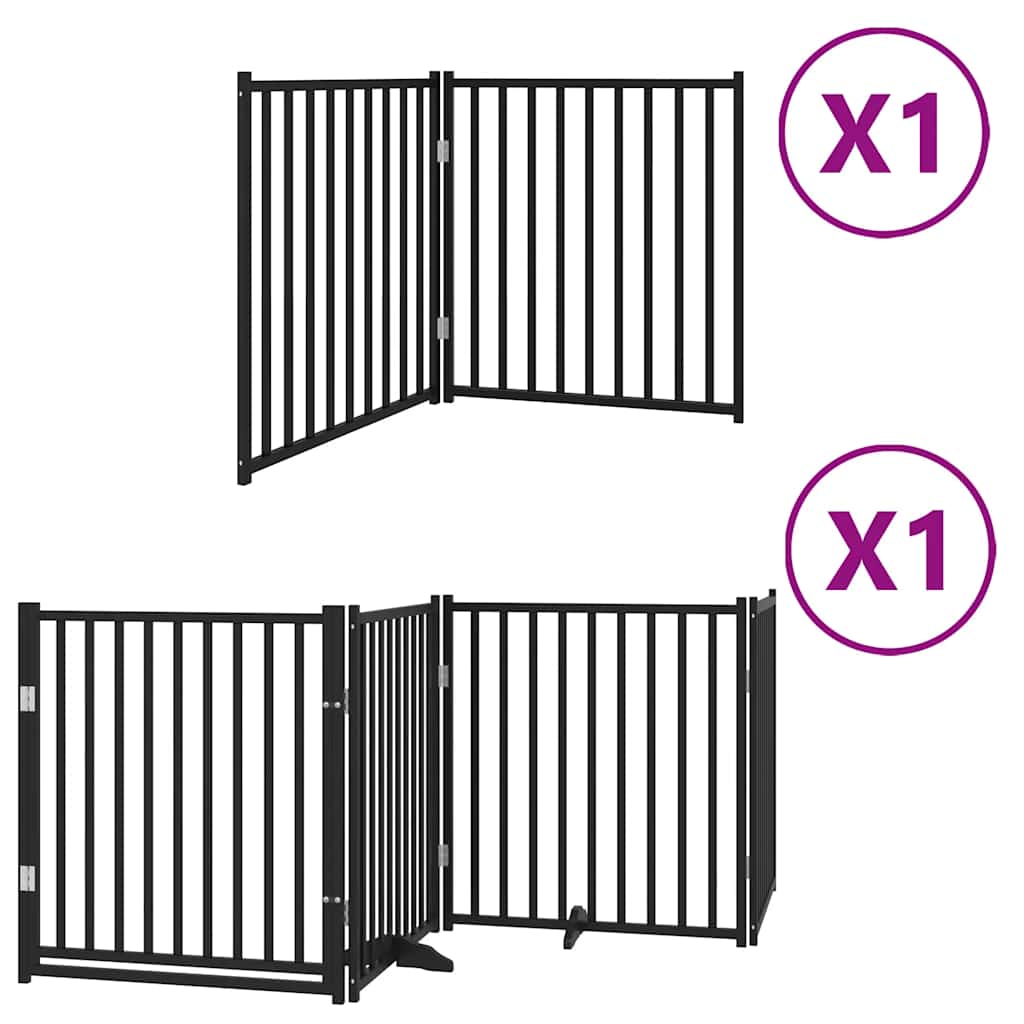 Kokkupandav koeravärav uksega, 6 paneeli, must 480 cm, pappel