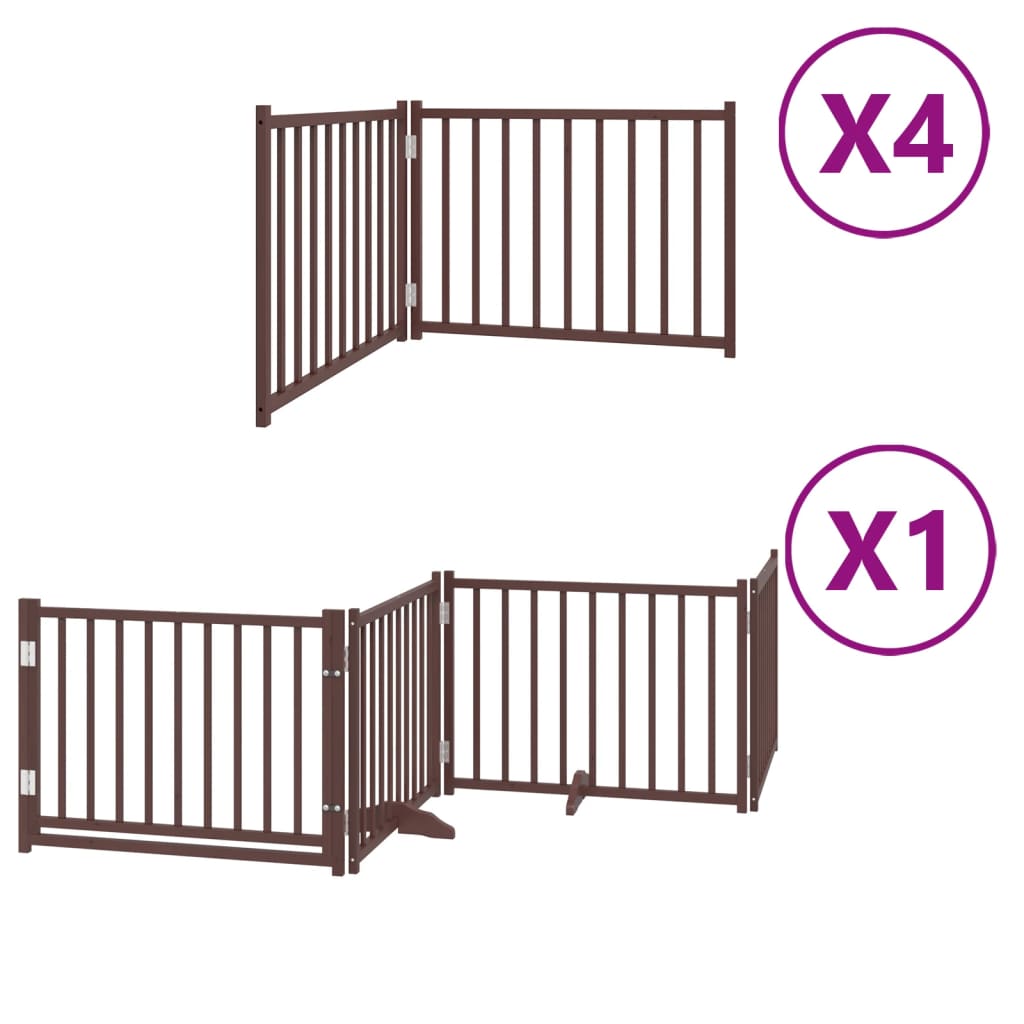 Kokkupandav koeravärav uksega, 12 paneeli, pruun 960 cm, pappel