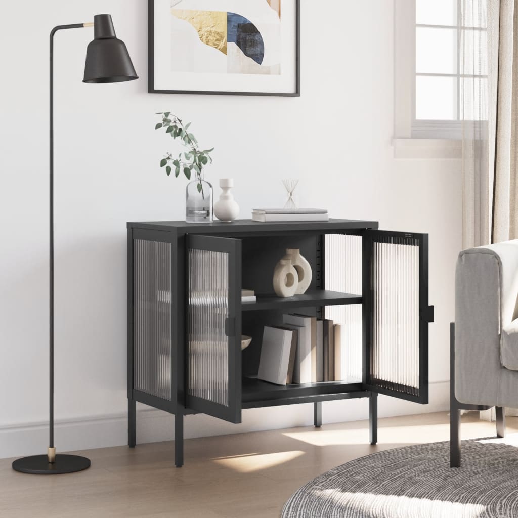 Puhvetkapp, must, 70 x 35 x 70 cm, klaas ja teras