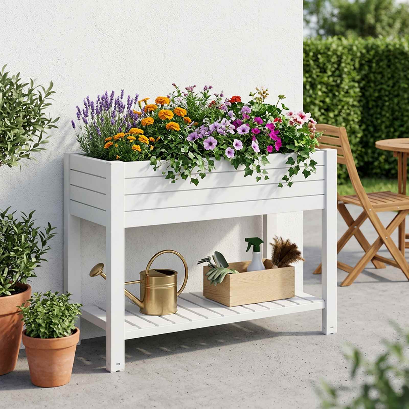 Kõrgendatud aia taimelava, valge, 110 x 45 x 79 cm