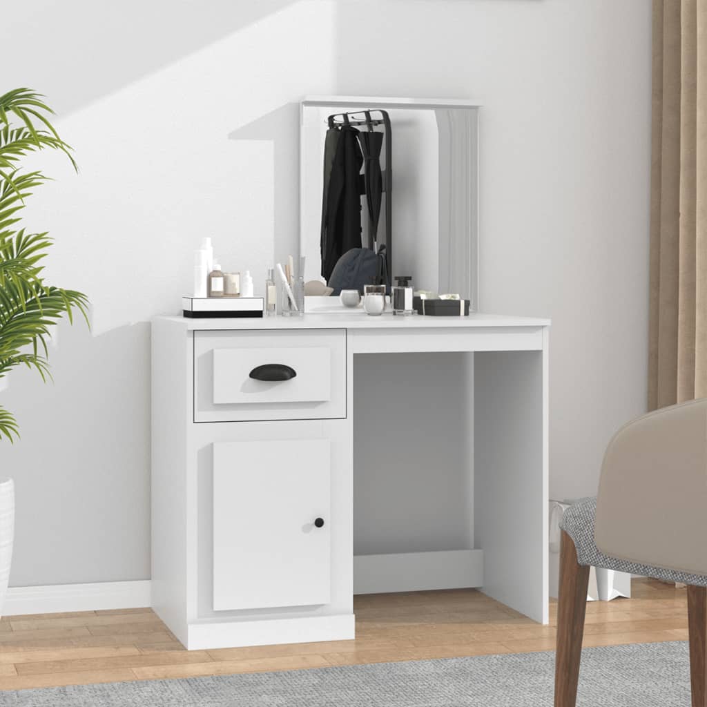 Peegliga tualettlaud, valge, 90 x 50 x 132,5 cm, tehispuit