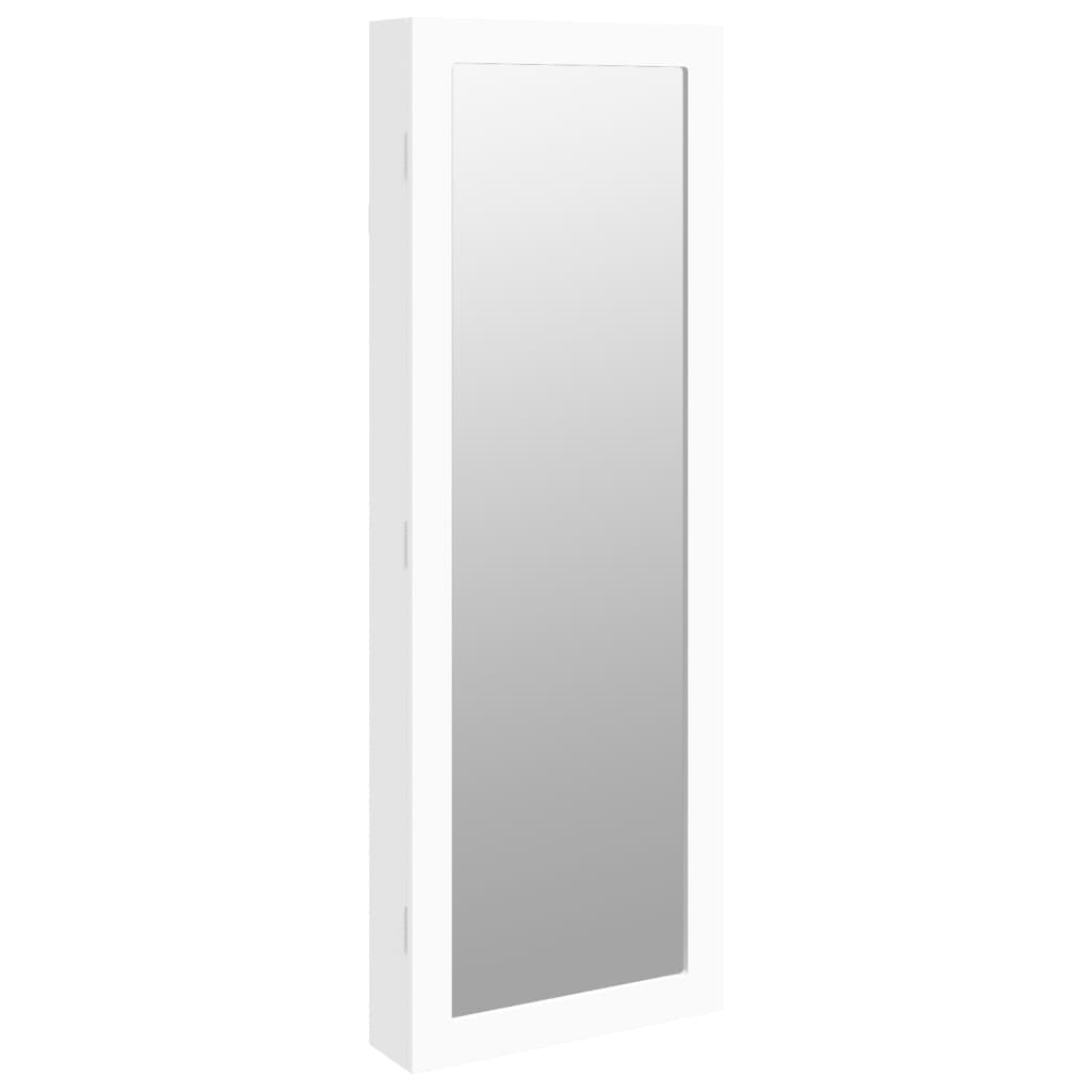 Seinale kinnitatav peegliga ehetekapp, valge, 37,5x10x106 cm