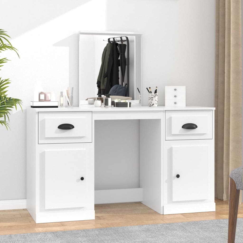 Tualettlaud peegliga, valge, 130 x 50 x 132,5 cm