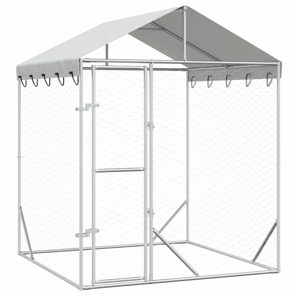 Katusega koeraaedik, hõbedane, 2x2x2,5 m, tsingitud teras