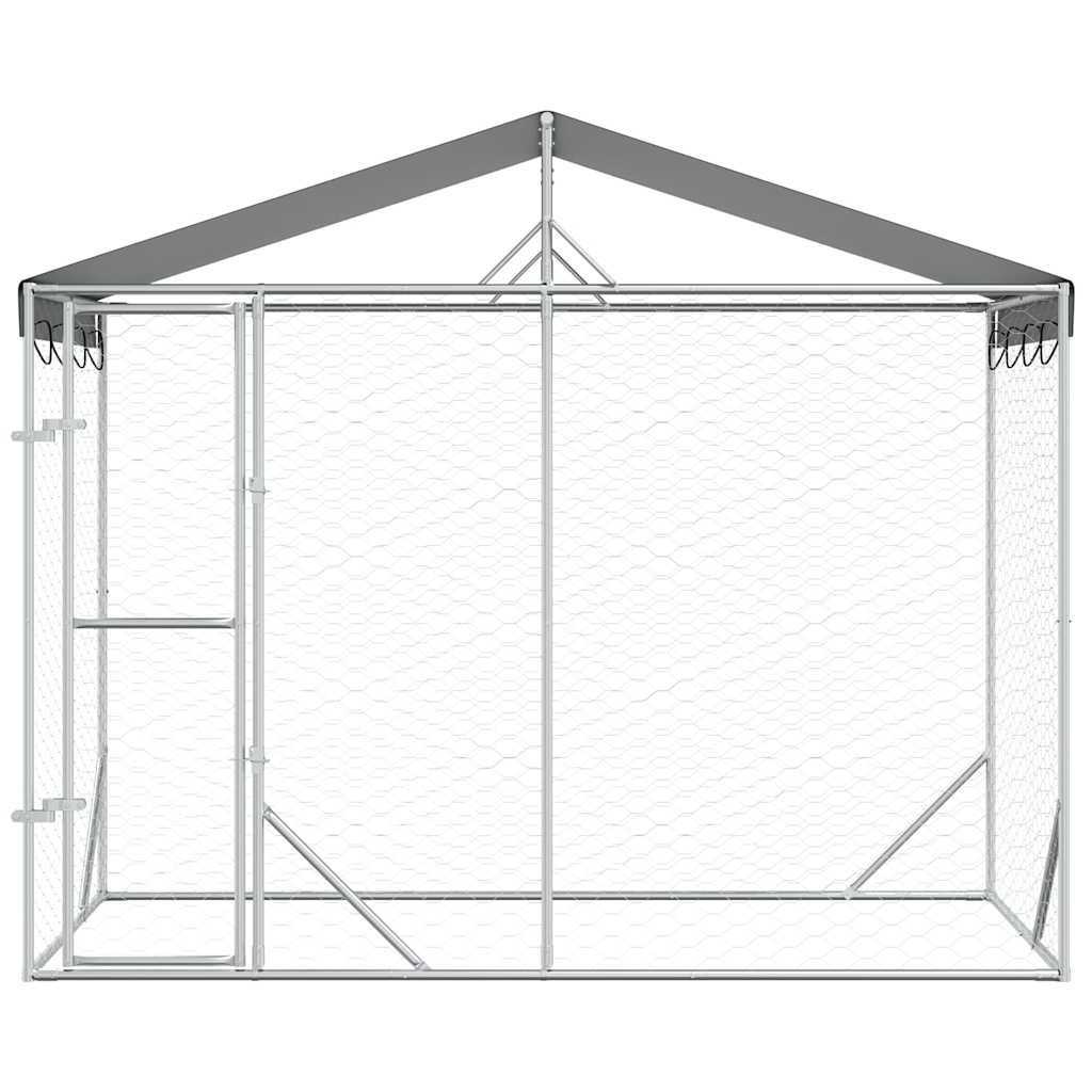 Katusega koeraaedik, hõbedane, 3x1,5x2,5 m, tsingitud teras