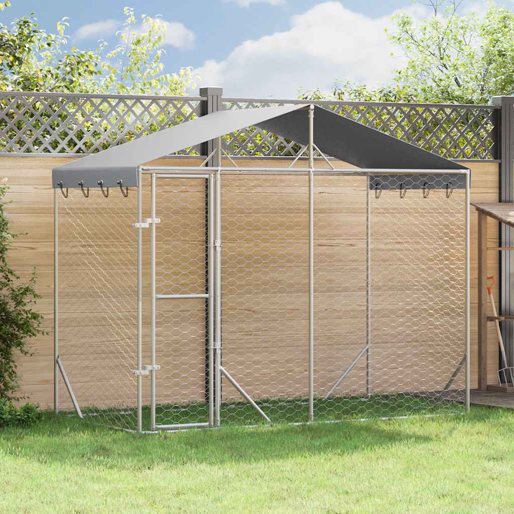 Katusega koeraaedik, hõbedane, 3x1,5x2,5 m, tsingitud teras