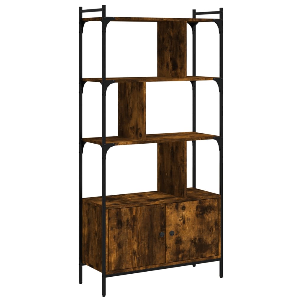 Ustega raamaturiiul, suitsutamm, 76,5x30x154,5 cm, tehispuit