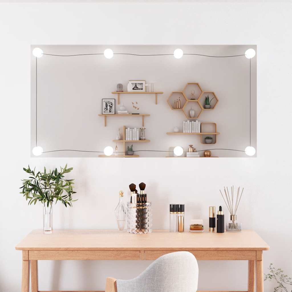 Seinapeegel LED-tuledega, 50x100 cm, klaas, ristkülik
