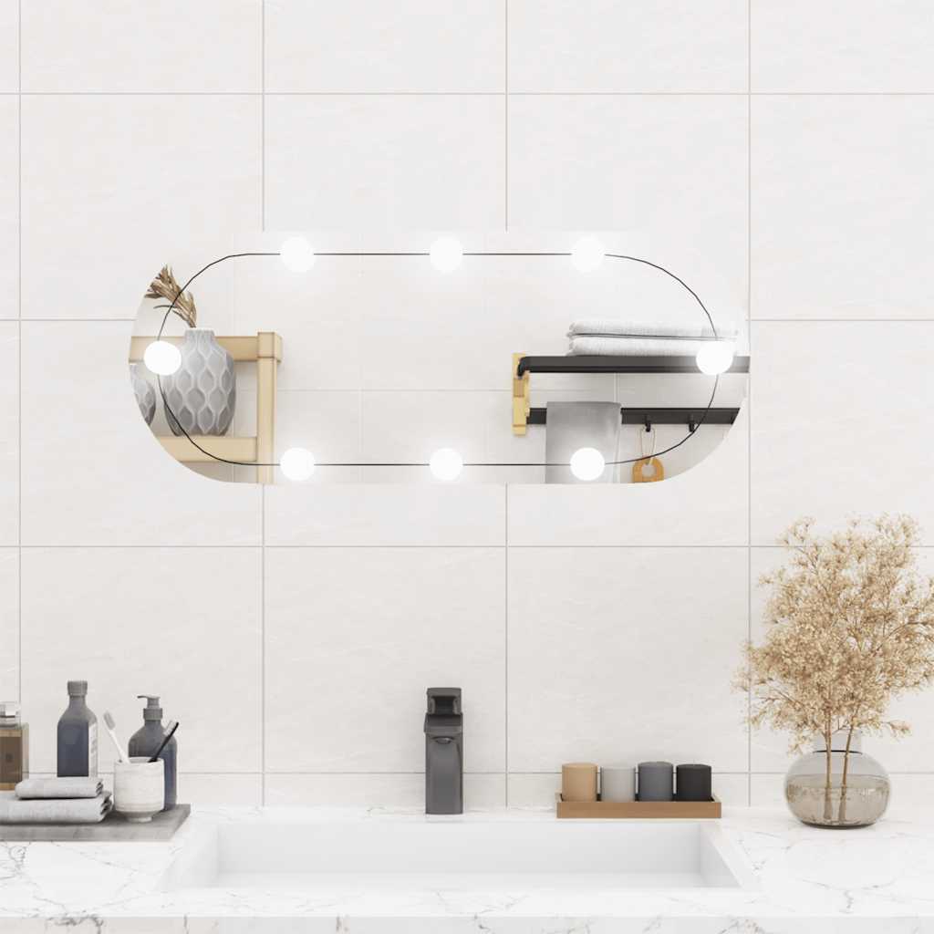 Seinapeegel LED-tuledega, 30 x 70 cm, klaas, ovaalne