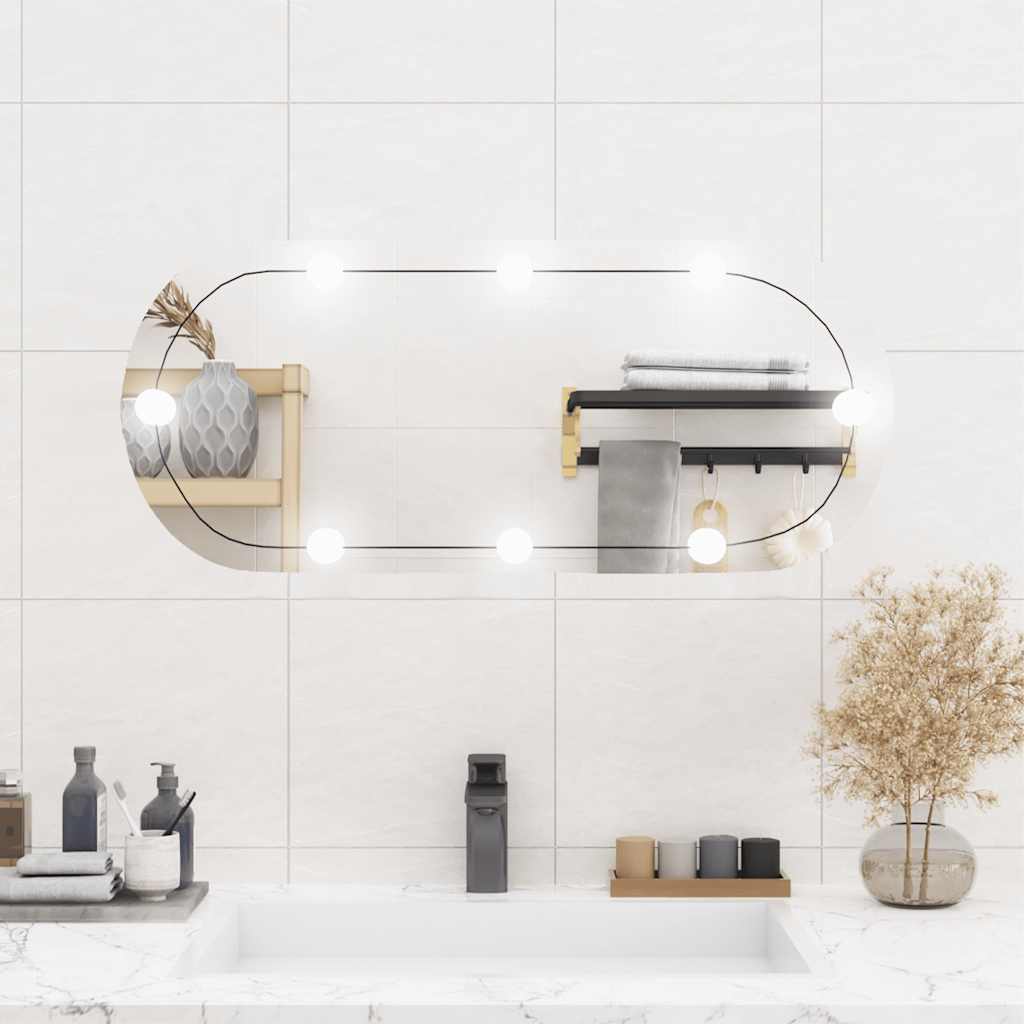 Seinapeegel LED-tuledega, 35 x 80 cm, klaas, ovaalne