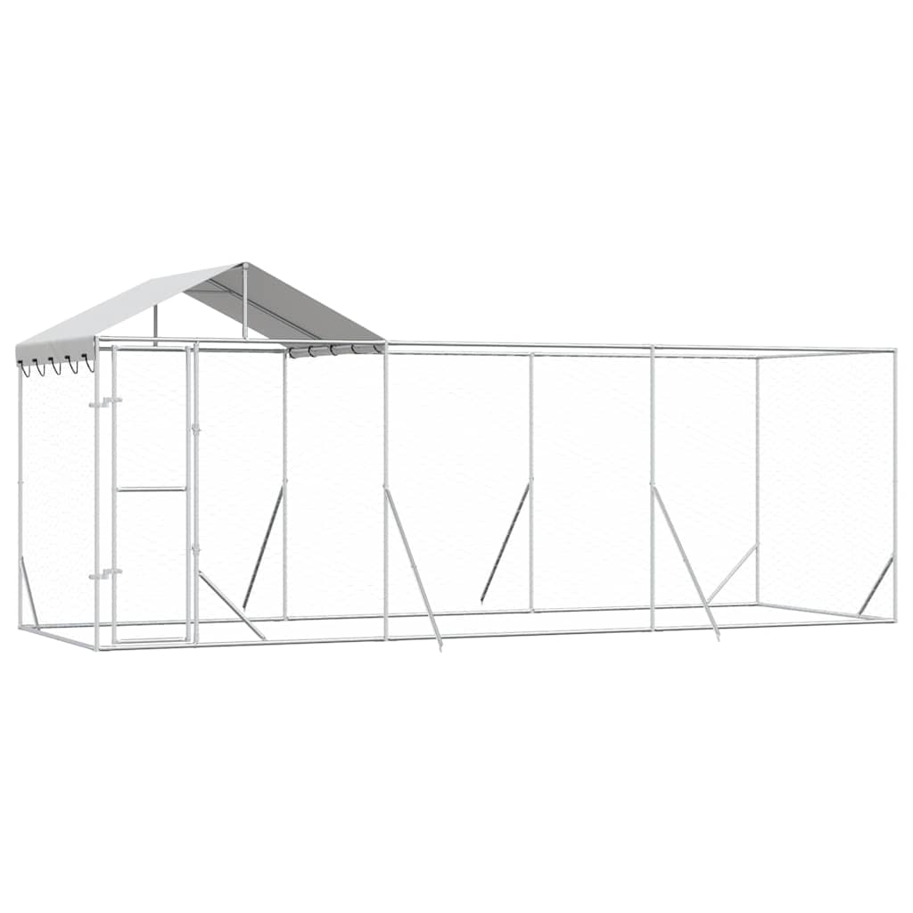 Katusega koeraaedik, hõbedane, 6x2x2,5 m, tsingitud teras