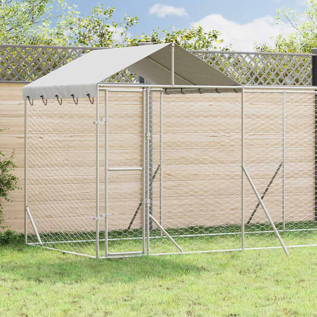 Katusega koeraaedik, hõbedane, 14x2x2,5 m, tsingitud teras