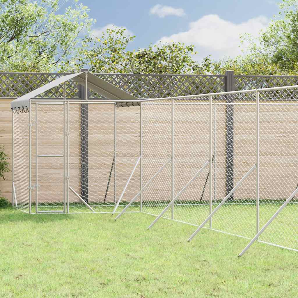 Katusega koeraaedik, hõbedane, 12x12x2,5 m, tsingitud teras
