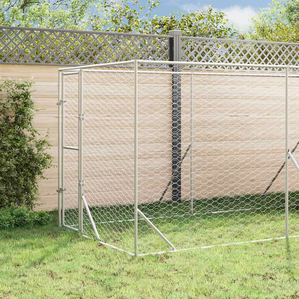 Katusega koeraaedik, hõbedane, 2x6x2,5 m, tsingitud teras