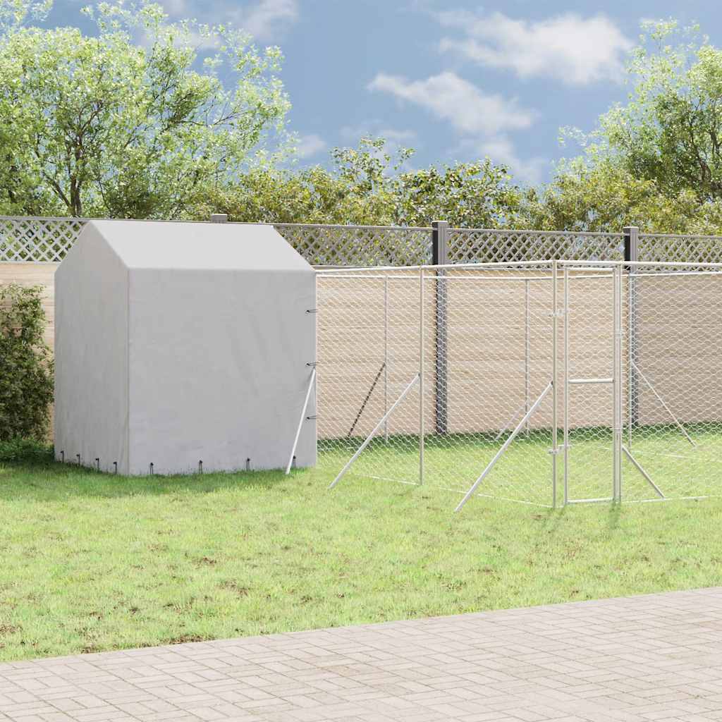 Katusega koeraaedik, hõbedane, 6x6x2,5 m, tsingitud teras