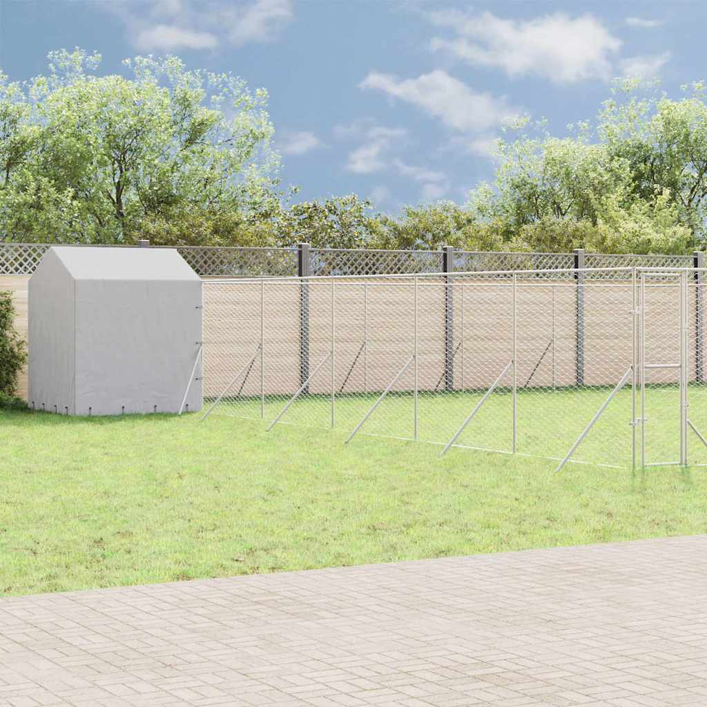 Katusega koeraaedik, hõbedane, 12x12x2,5 m, tsingitud teras