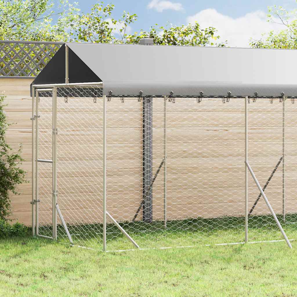 Katusega koeraaedik, hõbedane, 2x6x2,5 m, tsingitud teras