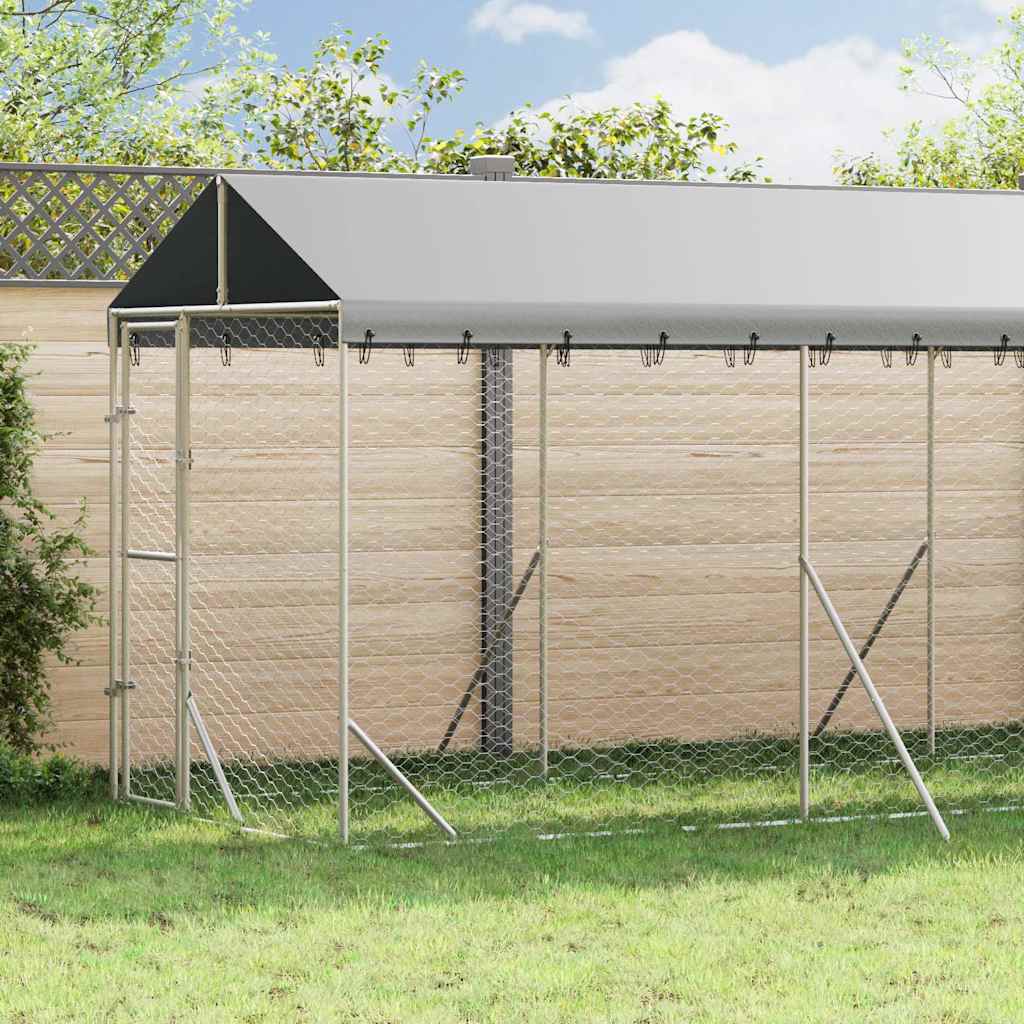 Katusega koeraaedik, hõbedane, 2x10x2,5 m, tsingitud teras