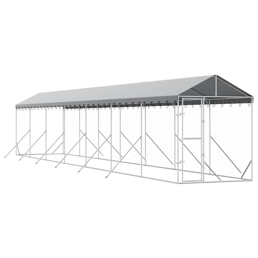 Katusega koeraaedik, hõbedane, 2x14x2,5 m, tsingitud teras