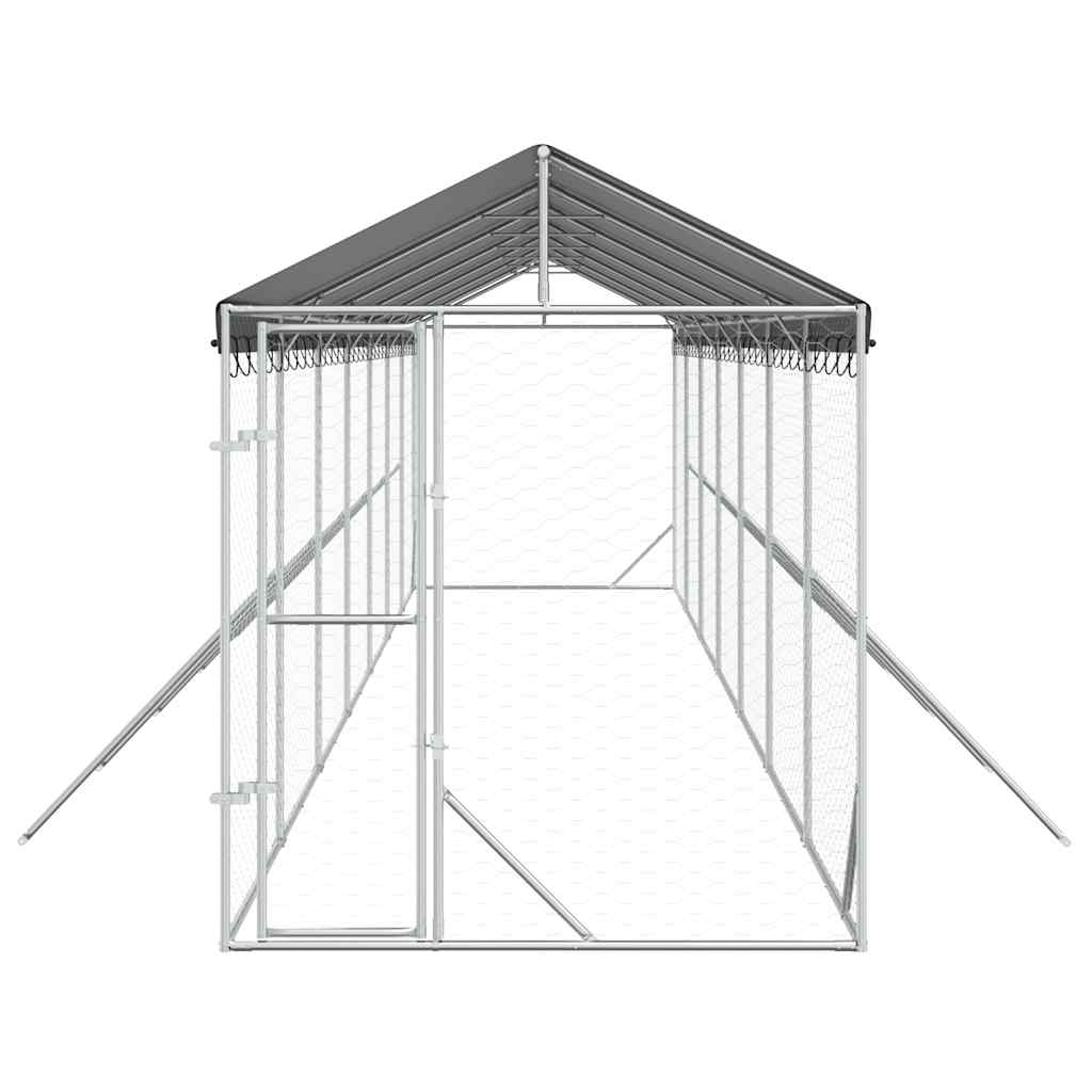 Katusega koeraaedik, hõbedane, 2x14x2,5 m, tsingitud teras