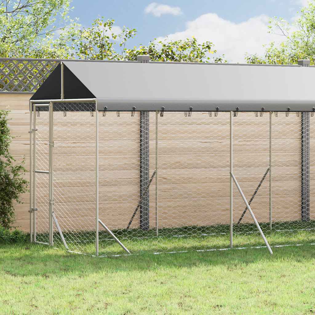 Katusega koeraaedik, hõbedane, 2x14x2,5 m, tsingitud teras