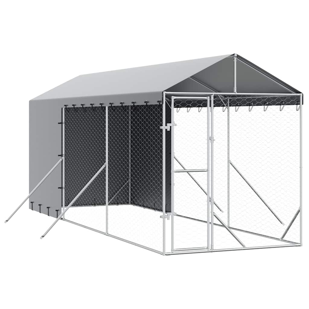 Katusega koeraaedik, hõbedane, 2x6x2,5 m, tsingitud teras