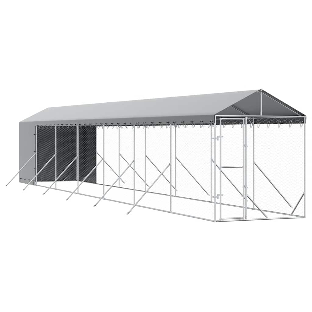 Katusega koeraaedik, hõbedane, 2x14x2,5 m, tsingitud teras