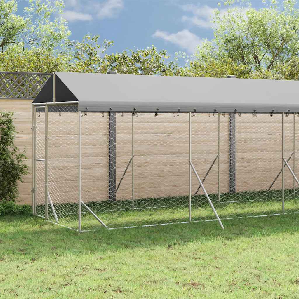 Katusega koeraaedik, hõbedane, 2x14x2,5 m, tsingitud teras