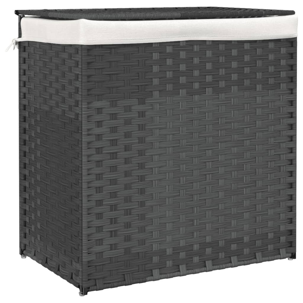 2 sektsiooniga pesukorv, hall, 53 x 35 x 57 cm, polürotang