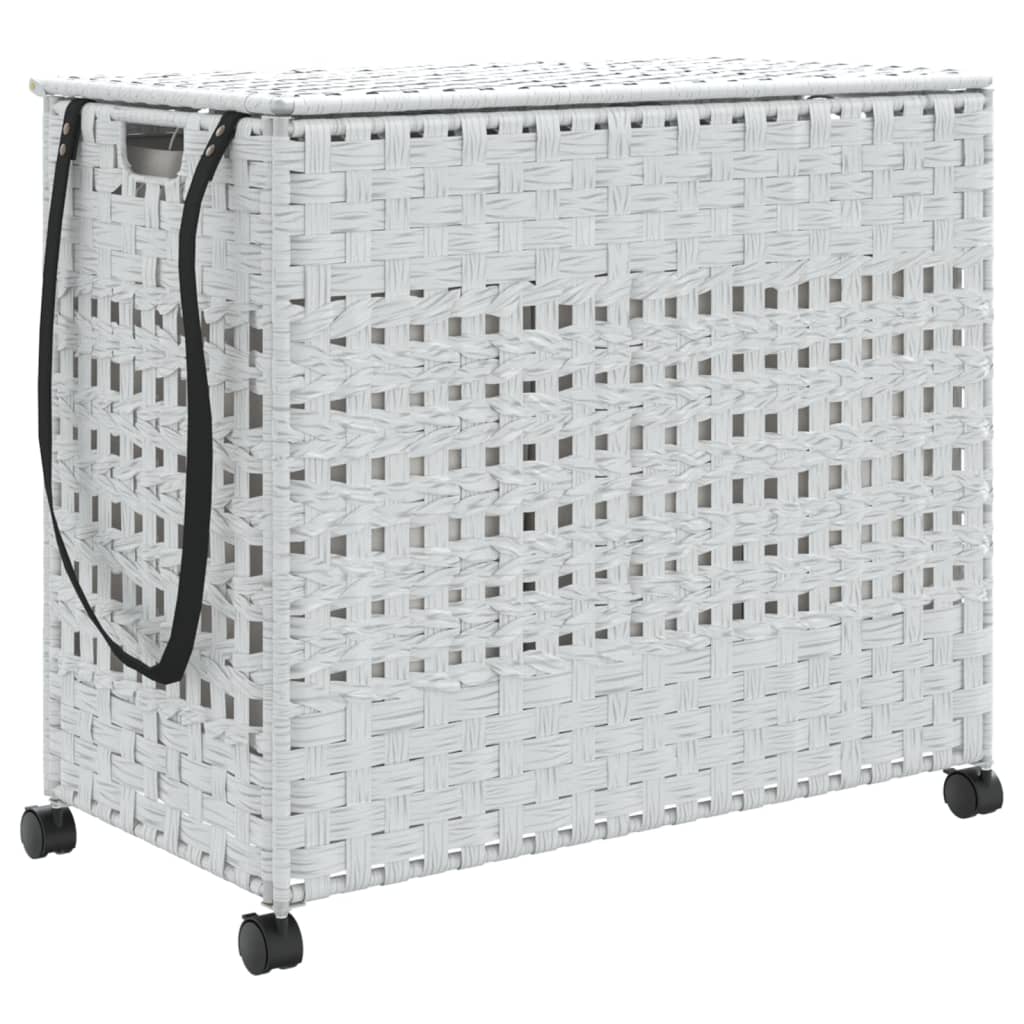 Ratastega pesukorv, valge, 66 x 35 x 60 cm, rotang