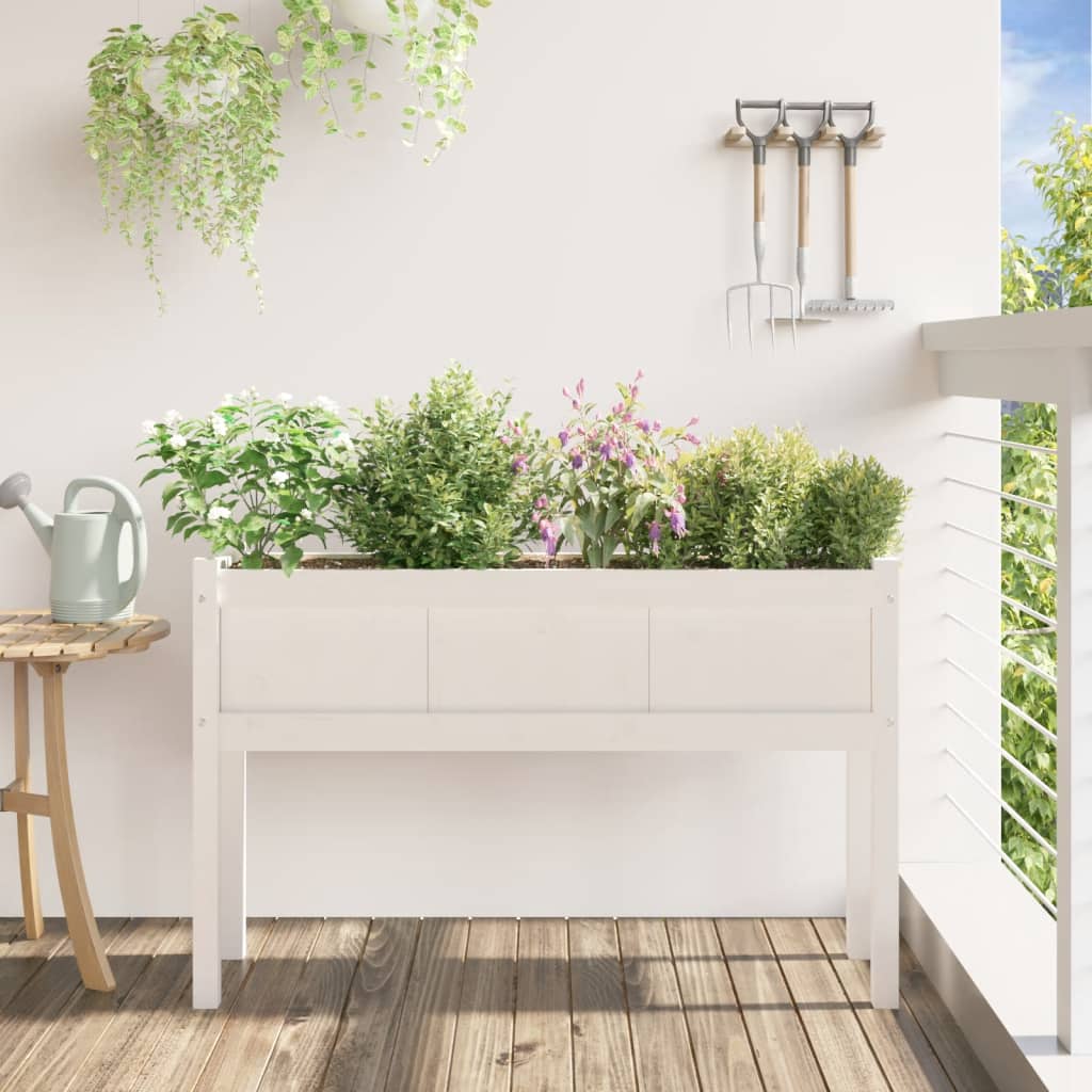 Jalgadega aia taimekast, valge, 110 x 31 x 70 cm, männipuit