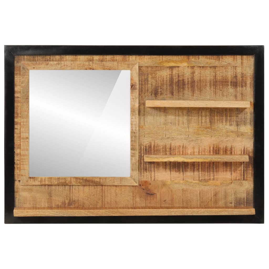Riiulitega peegel, 80 x 8 x 55 cm, klaas ja mangopuit