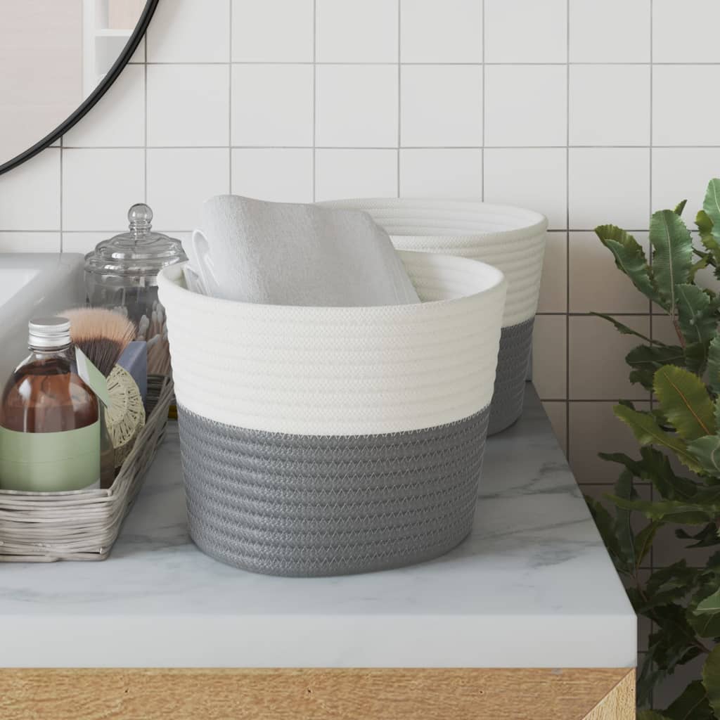 Hoiukorvid 2 tk, hall ja valge, Ø24x18 cm, puuvill