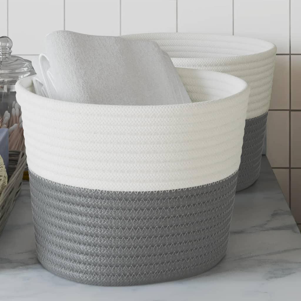 Hoiukorvid 2 tk, hall ja valge, Ø24x18 cm, puuvill