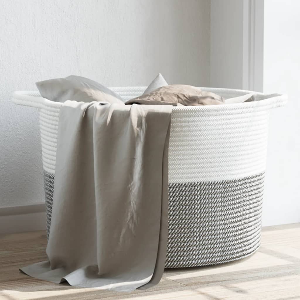 Pesukorv, hall ja valge, Ø55 x 36 cm, puuvill
