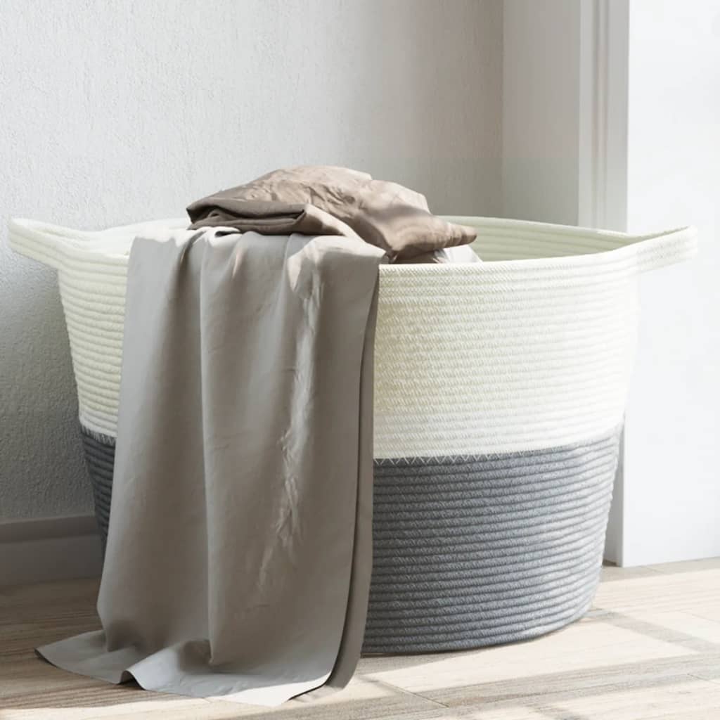 Pesukorv, hall ja valge, Ø60x36 cm, puuvill