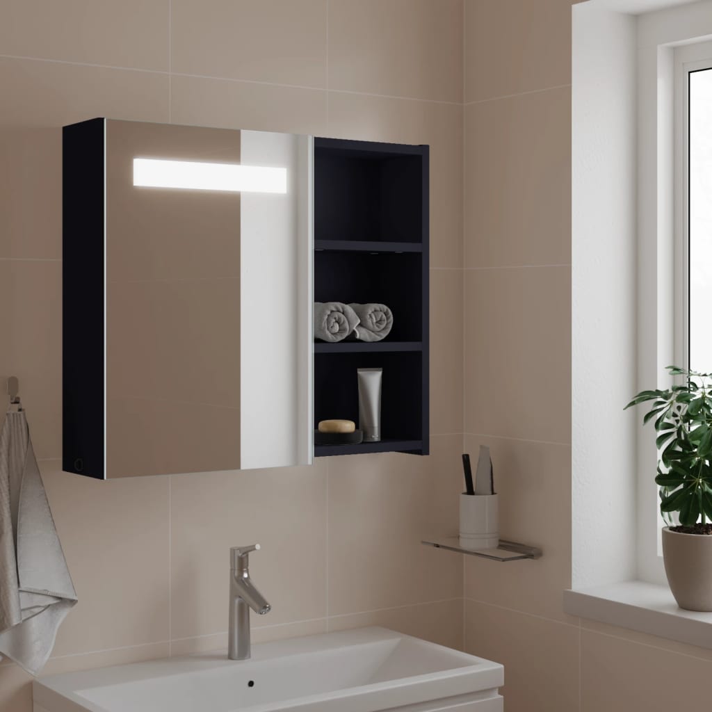 LED-valgustusega vannitoa peegelkapp, helehall, 60 x 13 x 52 cm